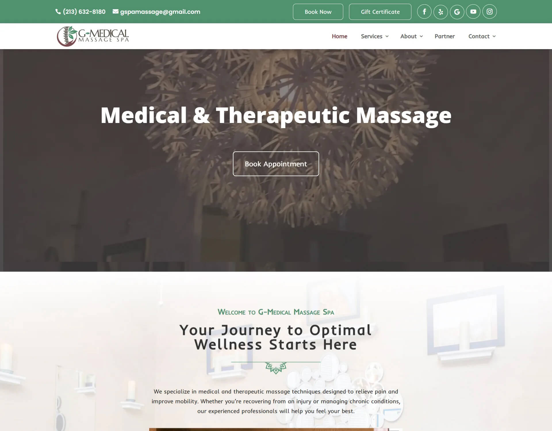 GBD Marketing website design project for G-Medical Massage Spa