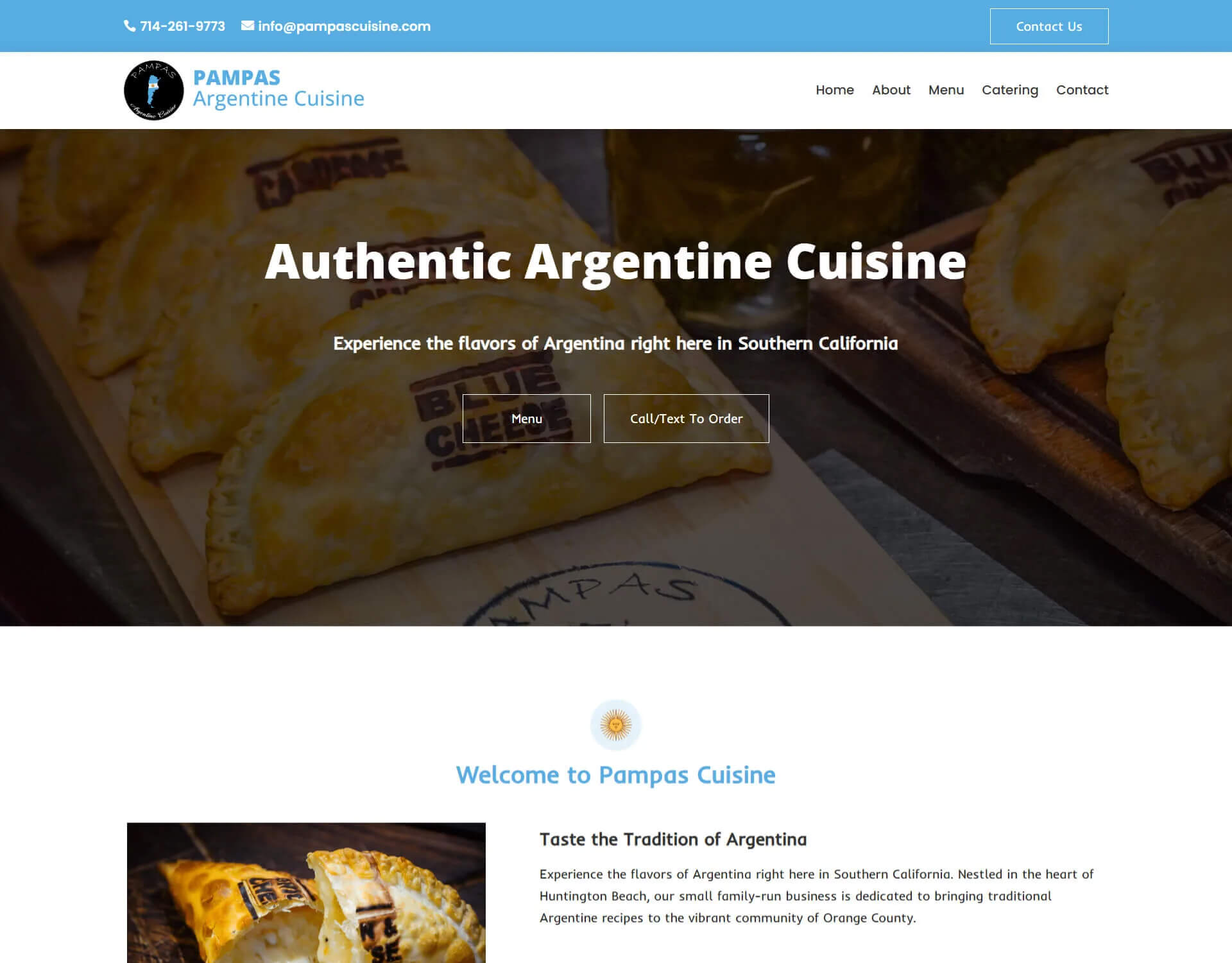 GBD Marketing website design project for Pampas Cuisine
